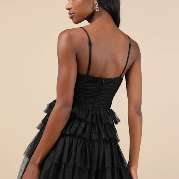 Lulu's Black Black Tulle Tiered Mini Dress - Picture 2 of 7